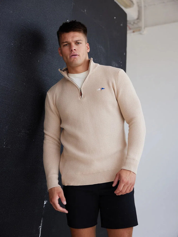 Knit 1/4 Zip Beige